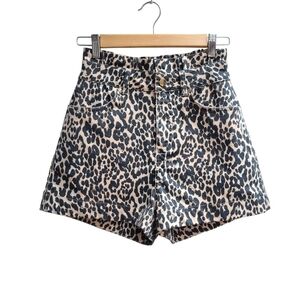 Notes Du Nord Distressed High-rise Animal Print Shorts, Size XS, 4 (US)